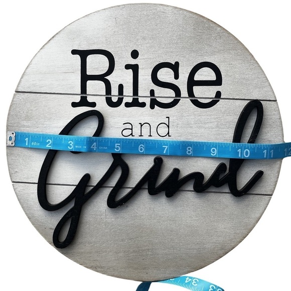 Coffee Bar Decor Round White Coffee Bar Sign w/ ‘Rise and Grind’ in Black - Picture 6 of 9
